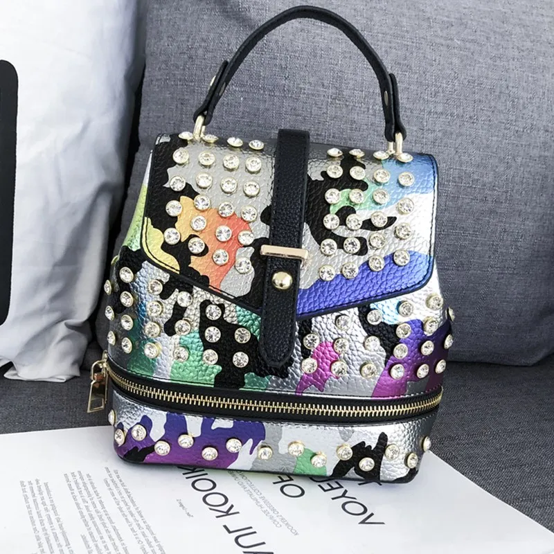 Женский рюкзак в стиле панк с бриллиантами сумки на плечо для женщин рюкзаки