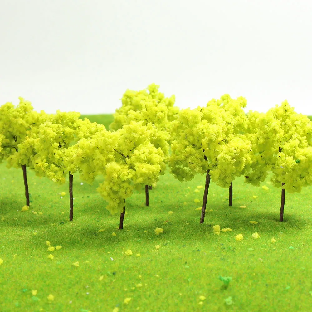 

20pcs HO Scale Yellow Green Model Trees 7cm 1:87 Iron Wire Autumn Trees R70
