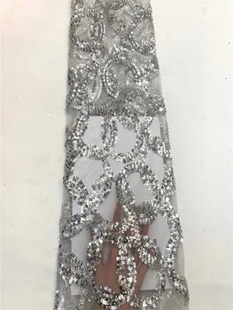 

French Lace Fabric With Sequence High Quality gray african Embroidery Lace Fabric Beautiful French Tulle Lace FZ41