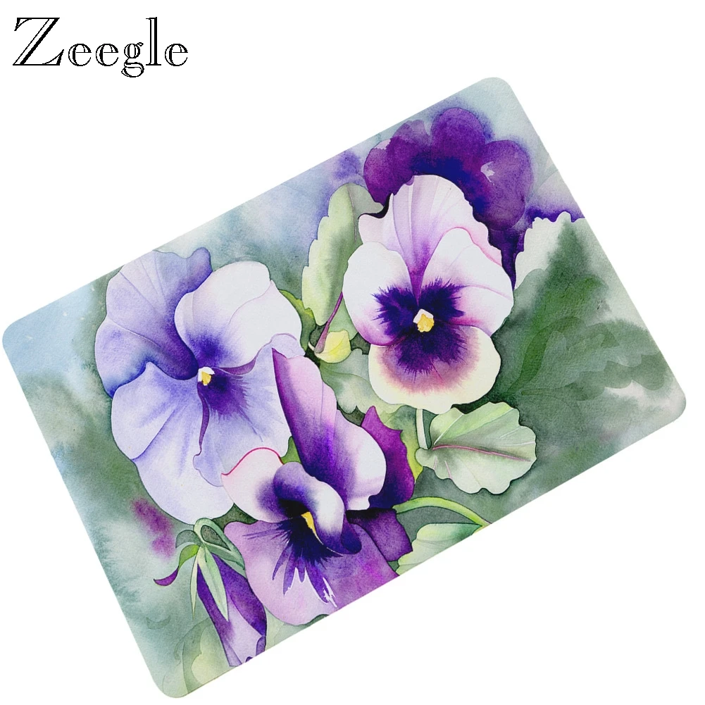 Zeegle Floor Mat Doormat Rubber Anti Slip Bathroom Shower Mat Hallway Carpet Foot Mat Flower Printed Living Room Indoor Door Mat