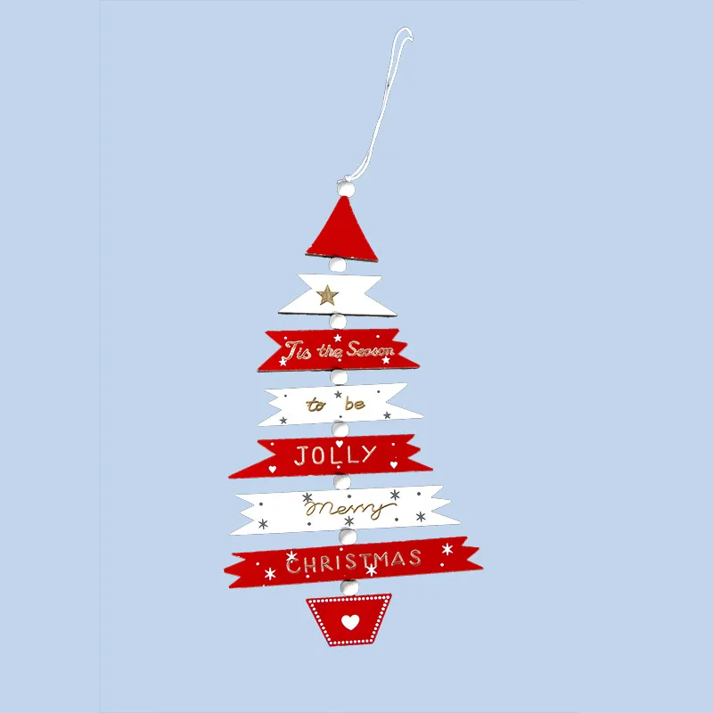 Creative Painted Wooden Christmas Tree Hanging String Christmas Pendant Window Display Ornaments Xmas Party Decors Kids Gift Toy - Цвет: Style 1 Red