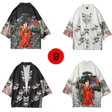 Японский стиль одежды женский цветочный принт мужской кардиган азиатское кимоно ежедневно Haori модная одежда Япония Блузка самурайский мужской