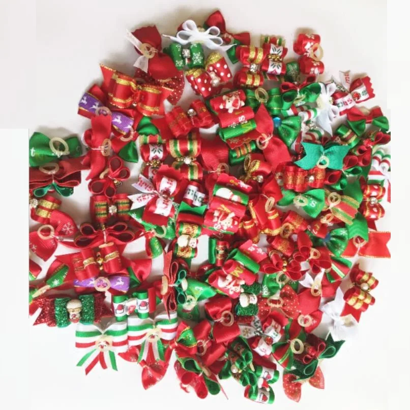 (100pcs/lot) Factory Sale Christmas Holiday Pet Dog Hair Bows Bowknot