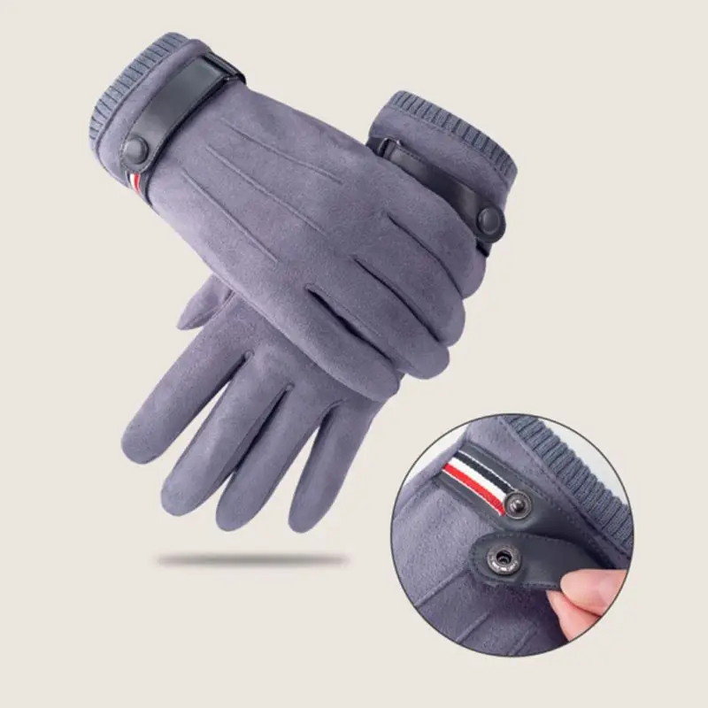 Men Suede Gloves Winter Windproof No-Pilling Warm Gloves Touch Screen Outdoor Sports Riding Gloves