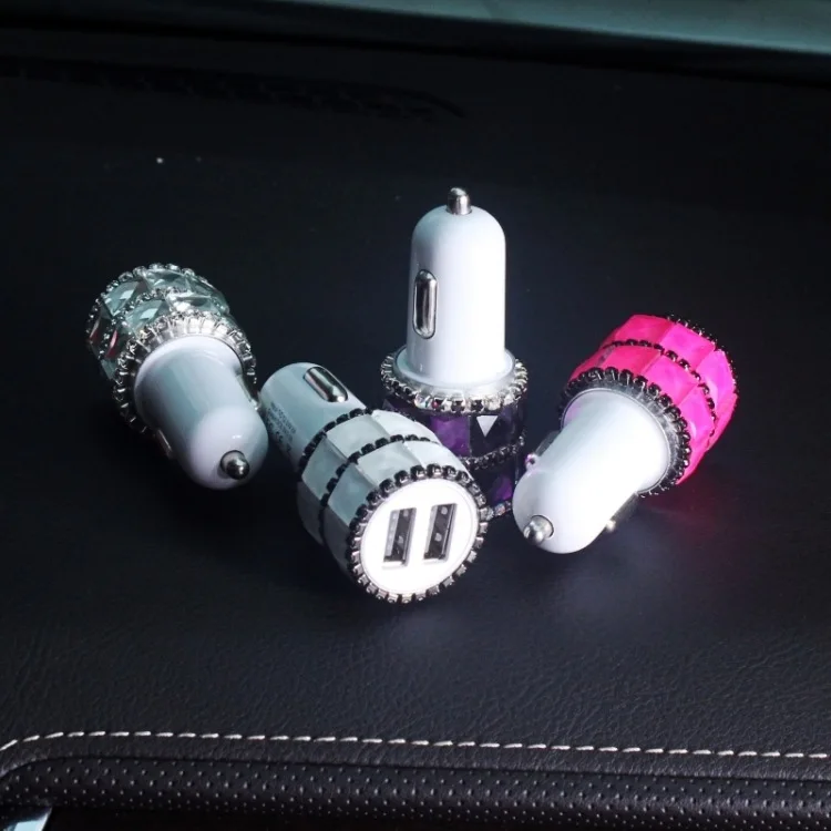 

Diamond Set Car Mounted Charger Car Charger One plus Two Cigarette Lighter Plug USB Car Multi-functional Mobile Phone Fast Charg