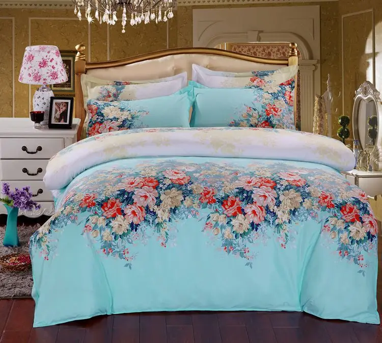 2Colours New Arrival 4 Pcs All Size Duvet Cover with Pillow Case Quilt Cover Bedding Set Single Double King
