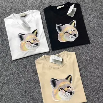 

FOX Patch Embroidery Maison KITSUNE Women Men Casual T shirts tees Hip-hop Men Cotton Summer T shirt Maison KITSUNE