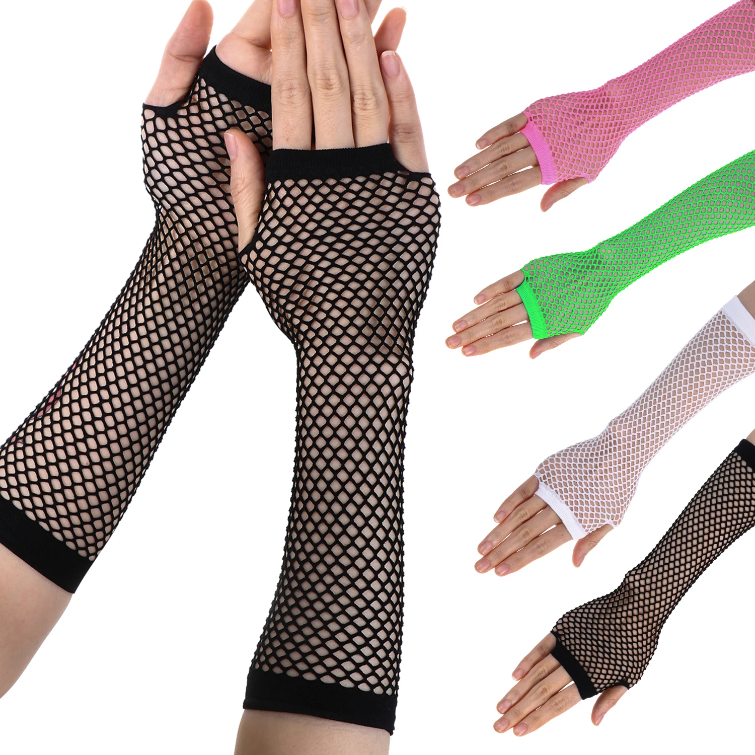 1Pair Punk Long/Short Colorful Gloves Fingerless Mesh Gloves