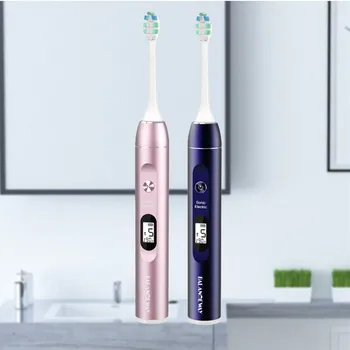

Couple Metal LED Screen 5 Modes Rechargeable Sonic Electric Tooth Brush With Replacement Toothbrush Head Whitening Adult IPX7