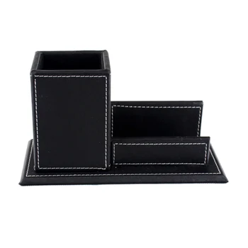 

Pu Leather Pen Pencil Stand Marker Storage Box Organizer Case & Business Card Display Stand Pen Holders Office Supplies