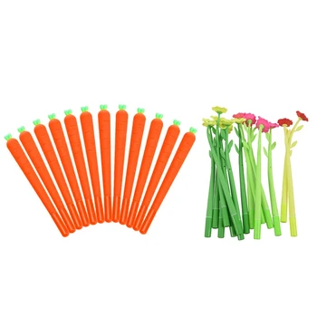 

27 Pcs Pen : 15 Pcs 0.38Mm Flower Shape Gel Pen with 12 Pcs Carrot Gel Ink Pen Soft RollerBall Pen Novelty Cute for Office Schoo