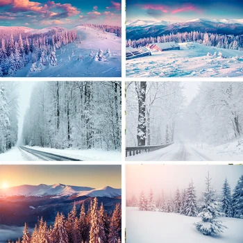 

Nitree Snow Road Sunligh Landscape Pine Tree Forest Scene Photography Backdrop Photo Studio Props Photophone Background Vinyl