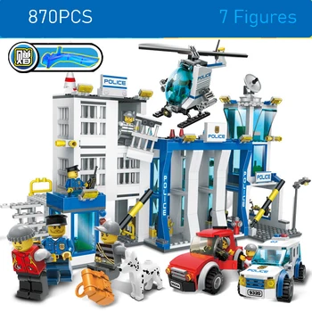 

870pcs City Legolyed Police Station Building Blocks Car Bus Helicopter Model Brick Educational Toys For Children Kids Gifts