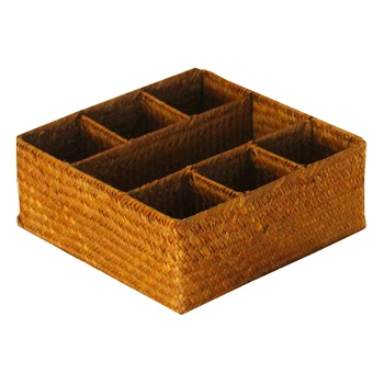 

7 Plaids Storage Basket Natural Sea Straw Storage Basket Village Storage Basket for Desk Decoration Cosmetic Storage