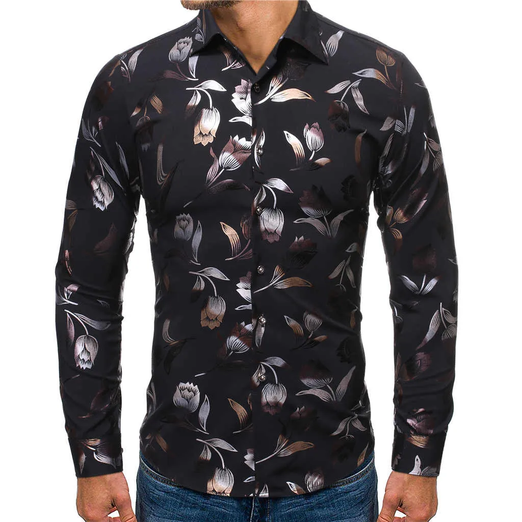 Осенняя Новая модная мужская рубашка с длинными рукавами, с принтом, с длинными рукавами - Цвет: Черный