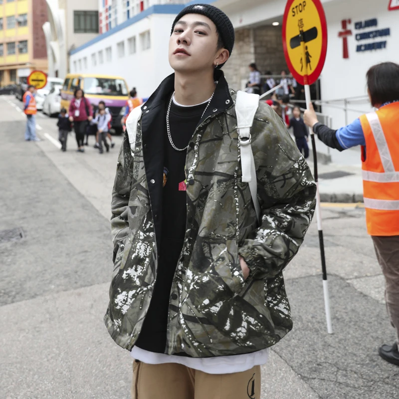

Autumn New Camo Jacket Men Fashion Printed Casual Double-faced Jacket Man Streetwear Hip Hop Loose Bomber Jacket Male Clothes