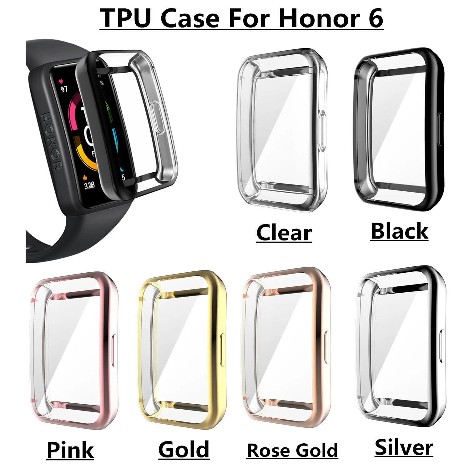 

Soft TPU Protective Cover For Huawei Honor Band 6 Full Screen Protector Cases Frame Bumper Shell For Honor Band 6 Watch Case