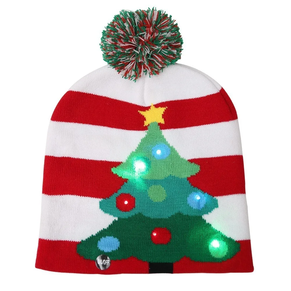 Светодиодный мигающий свет, Рождественская шапка для мальчиков и девочек, украшение для дома для взрослых, 25*22 см, вязаная детская шапка, Рождественская вечеринка - Цвет: Red