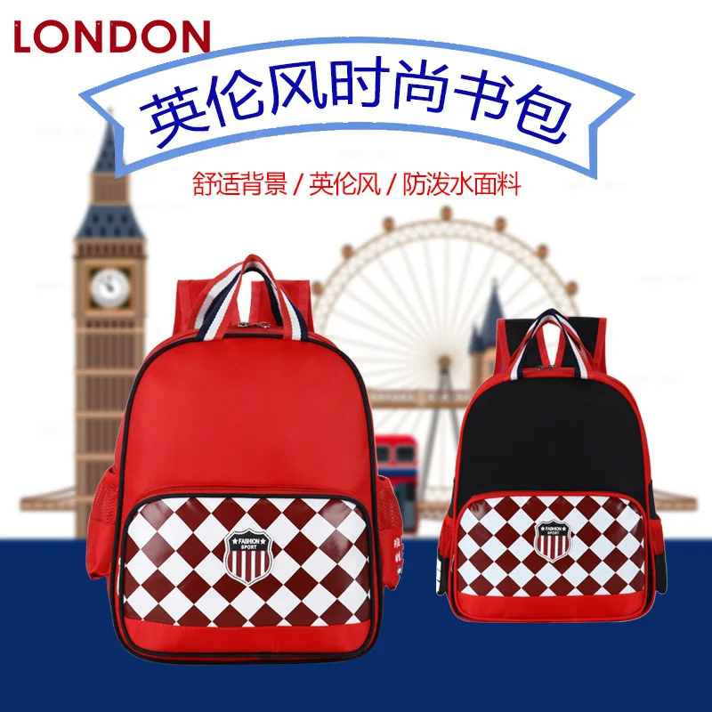 

British Style Plaid CHILDREN'S School Bags Character Printing Prekindergarten Backpack Training Courses Set
