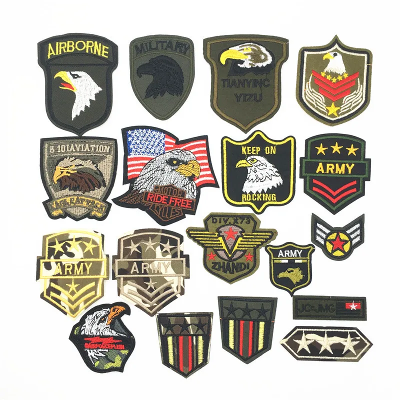 

Army Military Patch Iron On Embroidery Eagle Stripe Badge Tactical patches for Clothing Hat Armband Applique DIY Sticker Clothes