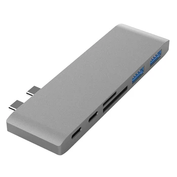 

6 in 1 Type-C USB-C Hub Adapter Dual USB 3.0 Port Thunderbolt 3 for Pro