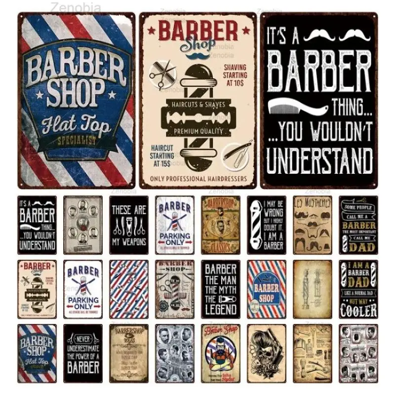

Barbershop Poster Vintage Barber Shop Metal Signs Bar Pub Retro Plaque Haircut and Shave Beard Iron Paintings Art Plates 20X30Cm