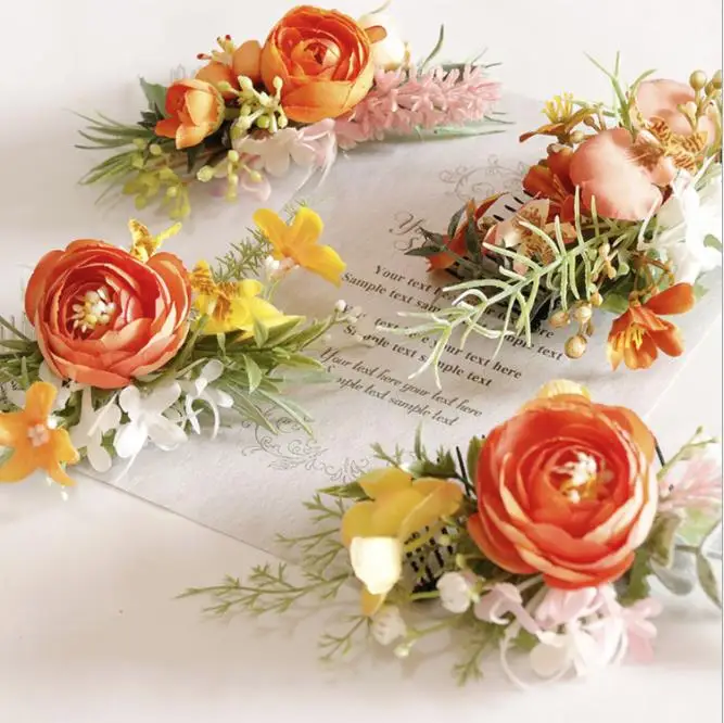 

EillyRosia Bright Orange Yellow Bridal Headwear Flowers Comb 4 Styles Fast Shipping Destination Wedding Hair Accessories Women