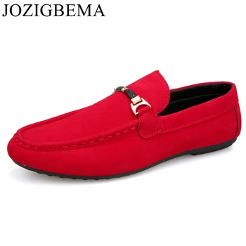 

Men Casual Suede Leather Loafers Red Solid Leather Driving Moccasins Gommino Slip on Men Loafers Shoes Male Loafers Big Size
