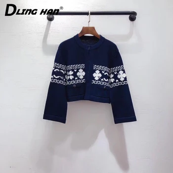 

LINGHAN High quality Jacquard Knitted short coat Fashion Button O-Neck Cardigans Sweater Designer Spring Summer New