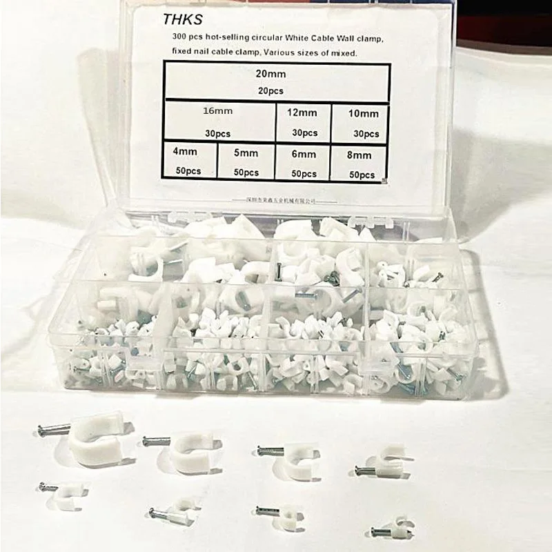 

White PVC Plastic Nail-In Cable Clips Fixings 4mm-20mm Set Kit For Round Cable