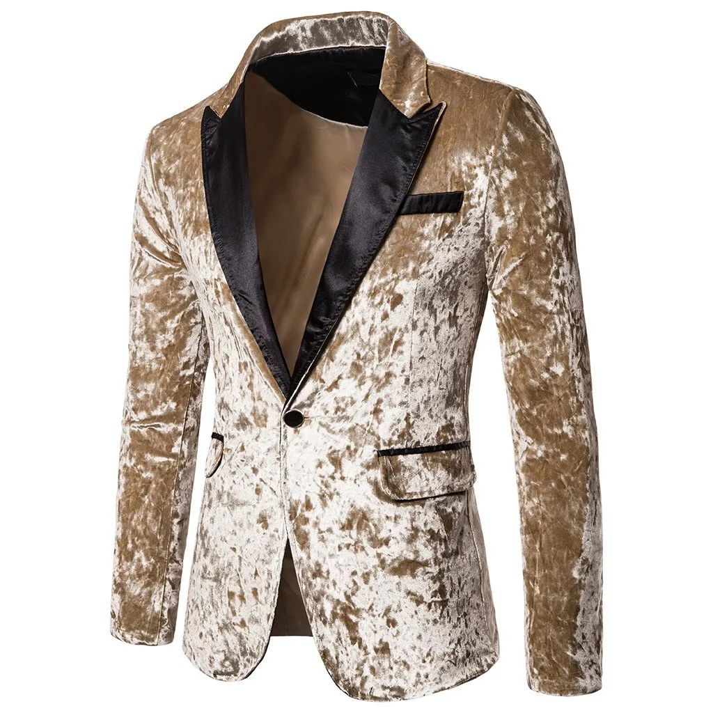 Men's Korean Velvet Blazer Winter Autunm New Fashion Charm Men Casual Fit Slim Suit One Button Business Coat Jacket Solid Blouse