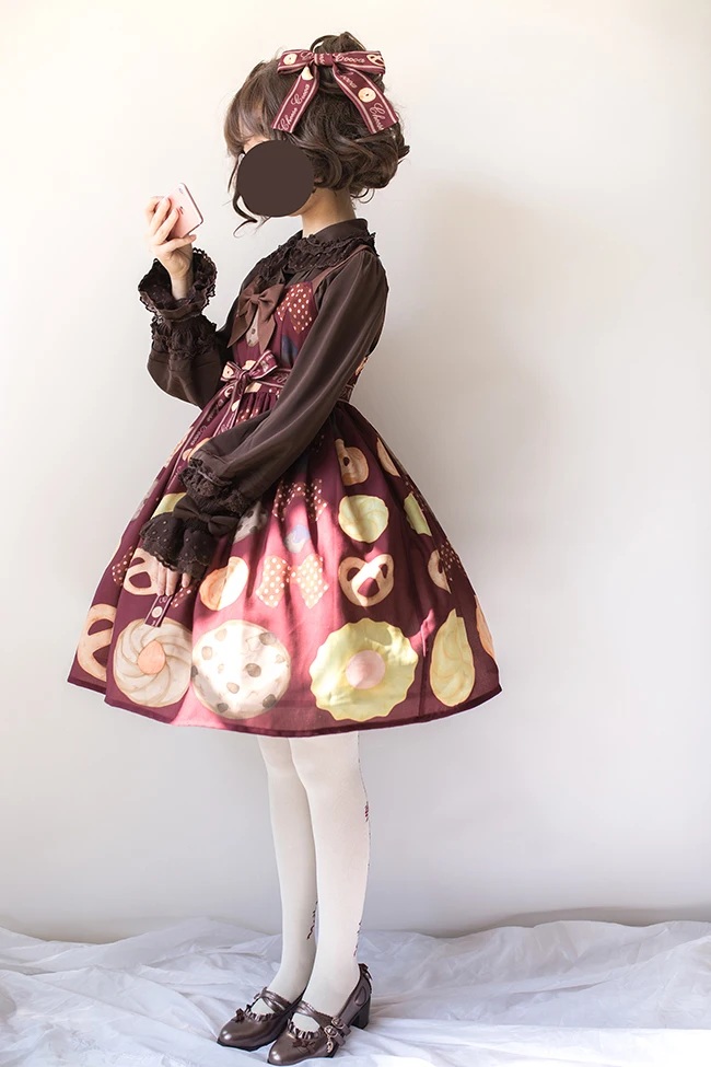 Japanese kawaii girl sweet lolita dress vintage high waist cute printing bowknot victorian dress loli cosplay gothic lolita jsk