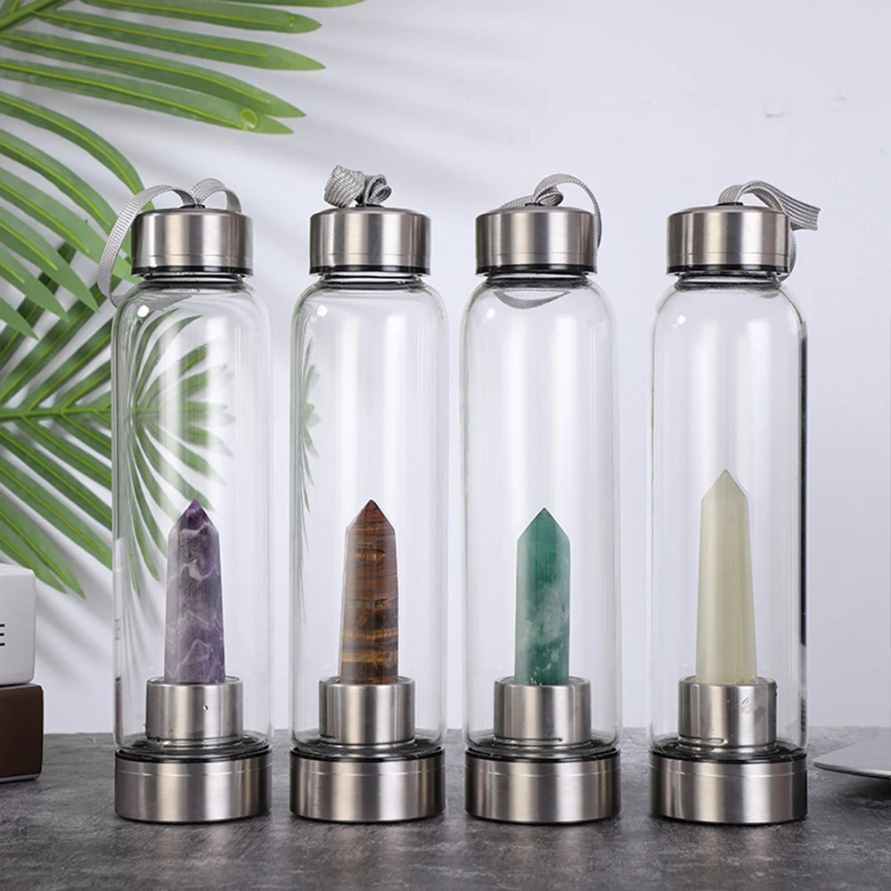 Tanie 2020 nowa butelka wody kubek do picia naturalny kwarc kamień szkło bezpośrednie
