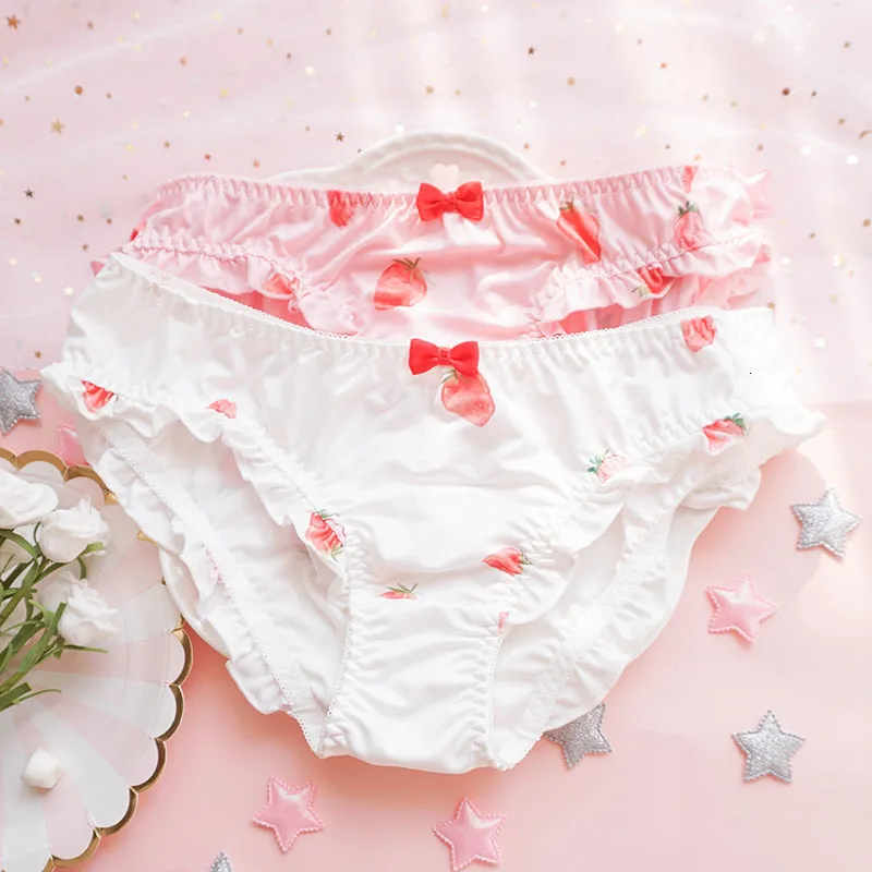 Lovely Strawberry Patterned Sexy Panties Sweet Ruffles Girl Bow Seamless Underwear For Women Lingerie Soft Breathable Briefs