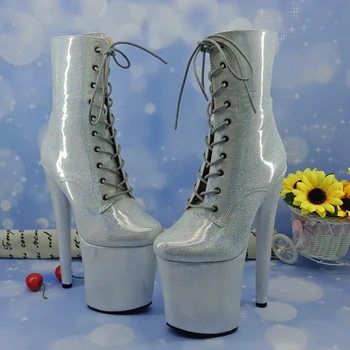 

Leecabe 20CM Pole dancing silver glitter upper and covered High Heel platform closed Pole Dance hight boot