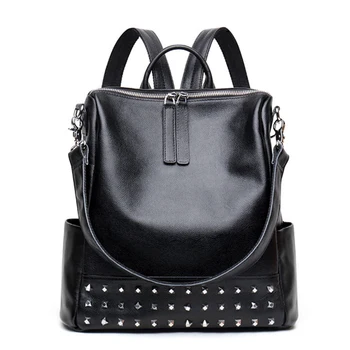 

Women fashion youth bag female travel bag leather ladies backpack natural leather rivet shoulder bag