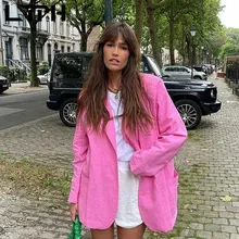 LTPH – veste à simple boutonnage et manches longues pour femme, manteau de costume décontracté en coton et lin, vintage, rose, ample, à la mode, nouvelle collection automne 2021 