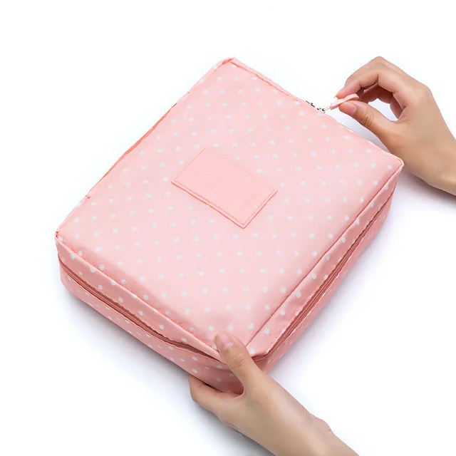 FUDEAM Multifunction Women Outdoor Storage Bag Toiletries Organize Cosmetic Bag Portable Waterproof Female Travel Make Up Cases Pink Dot