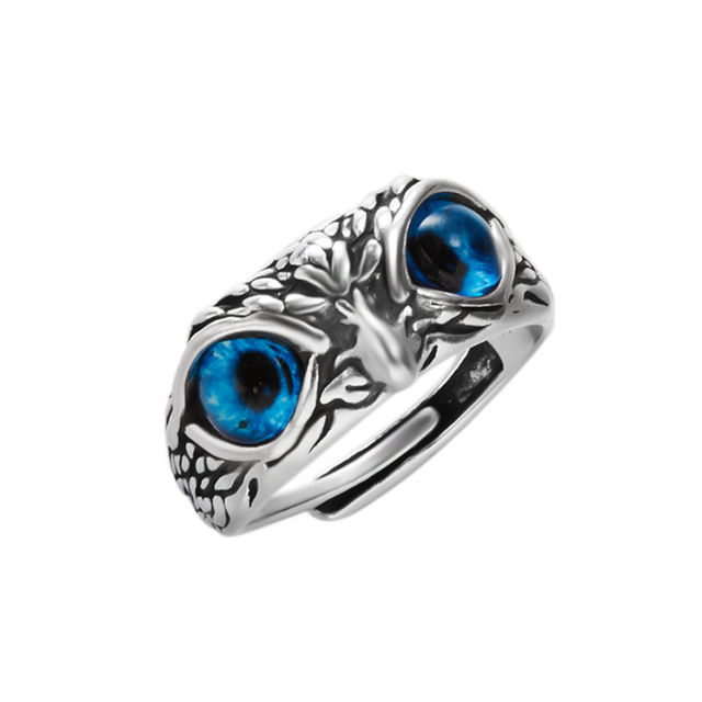 Animal Owl Rings for Women 6 Cute Style Blue Eye Silver Color Adjustable Open Ring Men Gothic Jewelry Gift