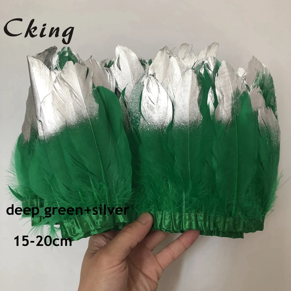 Cking 10 ярд красный+ серебряный Tipps гусиное перо бахрома 15-20 см diy Мода Кружева сшиты на атласной ленте Карнавал декоративные полосы