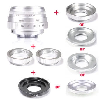 

Silver Mini 35mm f/1.6 APS-C CCTV Lens+adapter ring+2 Macro Ring for NEX FX M4/3 NIKON1 EOSM Mirroless Camera
