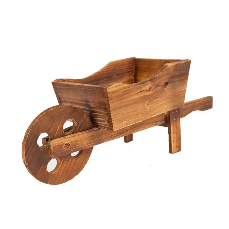 

2020 New Vintage Wooden Cart Trolley Flower Pot Succulent Plant Potted Bonsai Home Decor