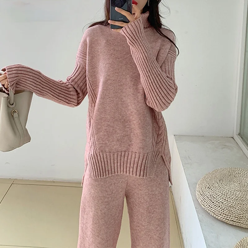 Autumn Tracksuit Women Casual Sweater Shorts 2 Piece Set Female Long-sleeved V-Neck Knitted Cardigan Wide Leg Short Pants Suits velour tracksuit women