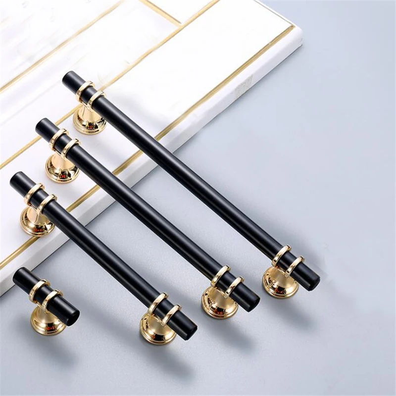 

European Style Black Golden Cabinet Handles Solid Zinc Alloyx Furniture Handle Hardware
