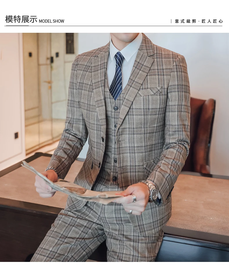 Свадебный костюм для мужчин Slim Fit нежный мужской костюм плюс размер Designer клетчатый дизайнерский мужской Жених мужской формальный деловые случайные костюмы