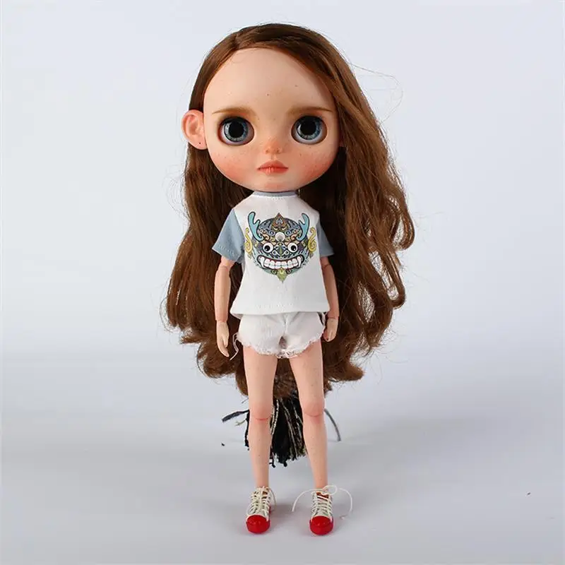 Ручная работа, 1 шт., модная футболка blyth Dolls с принтом, Изысканная футболка для кукол blyth 1/6, аксессуары, одежда