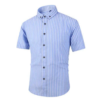 

New Spring and Summer Short-sleeved Men's Shirt Cotton Thin Section Striped Lapel Casual Big Size Men's Clothes