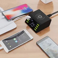 Мульти 8-портовый lcd USB Qi Беспроводное зарядное устройство для Iphone X 8 Plus Быстрая зарядка 3,0 быстрое зарядное устройство для samsung S10 S9 Xiaomi