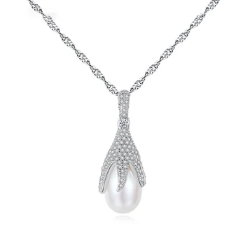 

MetJakt S925 Sterling Silver 3A Zircon Freshwater Pearl Pendant Wild Womens Necklace