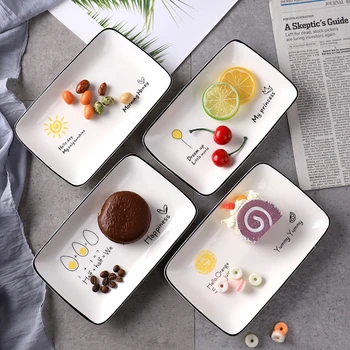 

Nordic Ceramic Dessert Plate Creative Rectangular Cartoon Decoration Storage Tray Multifunction Breakfast Snack Dinner Tableware